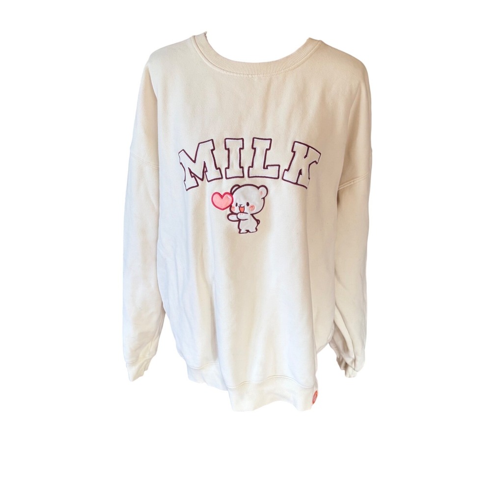 Milk Mocha Bear Milk Varsity Crewneck Sweatshirt XXL Oversized Heart Soft Girl